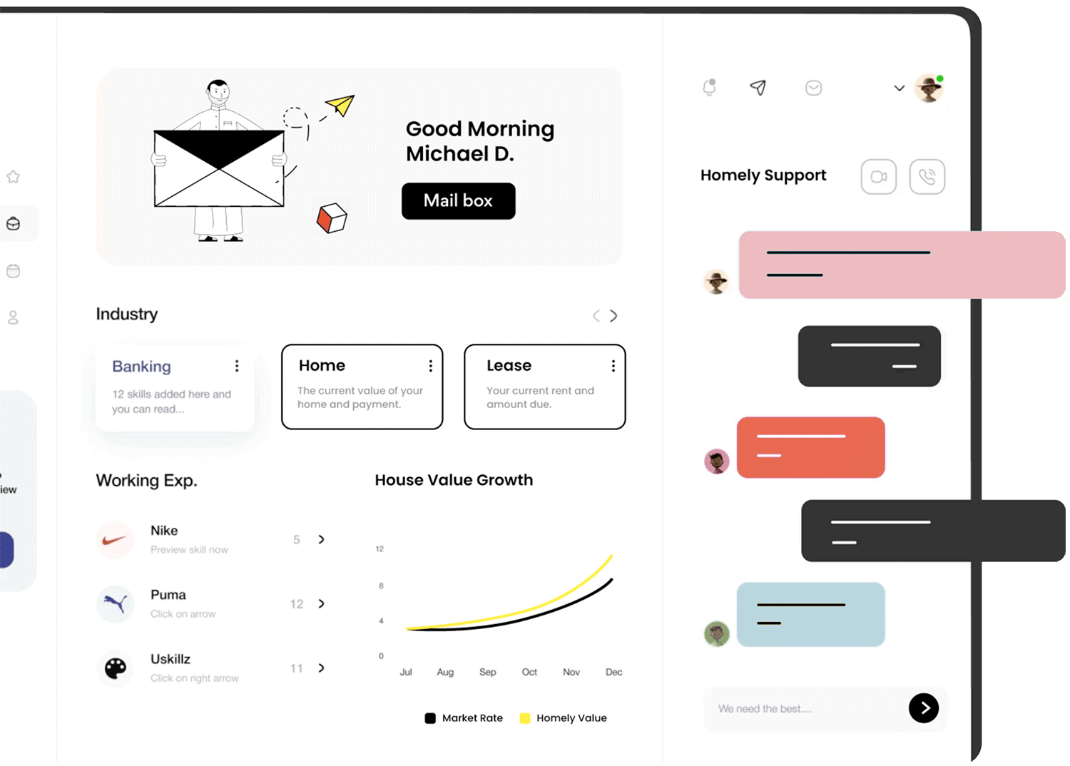 Homely’s digital management portal dashboard support chat preview